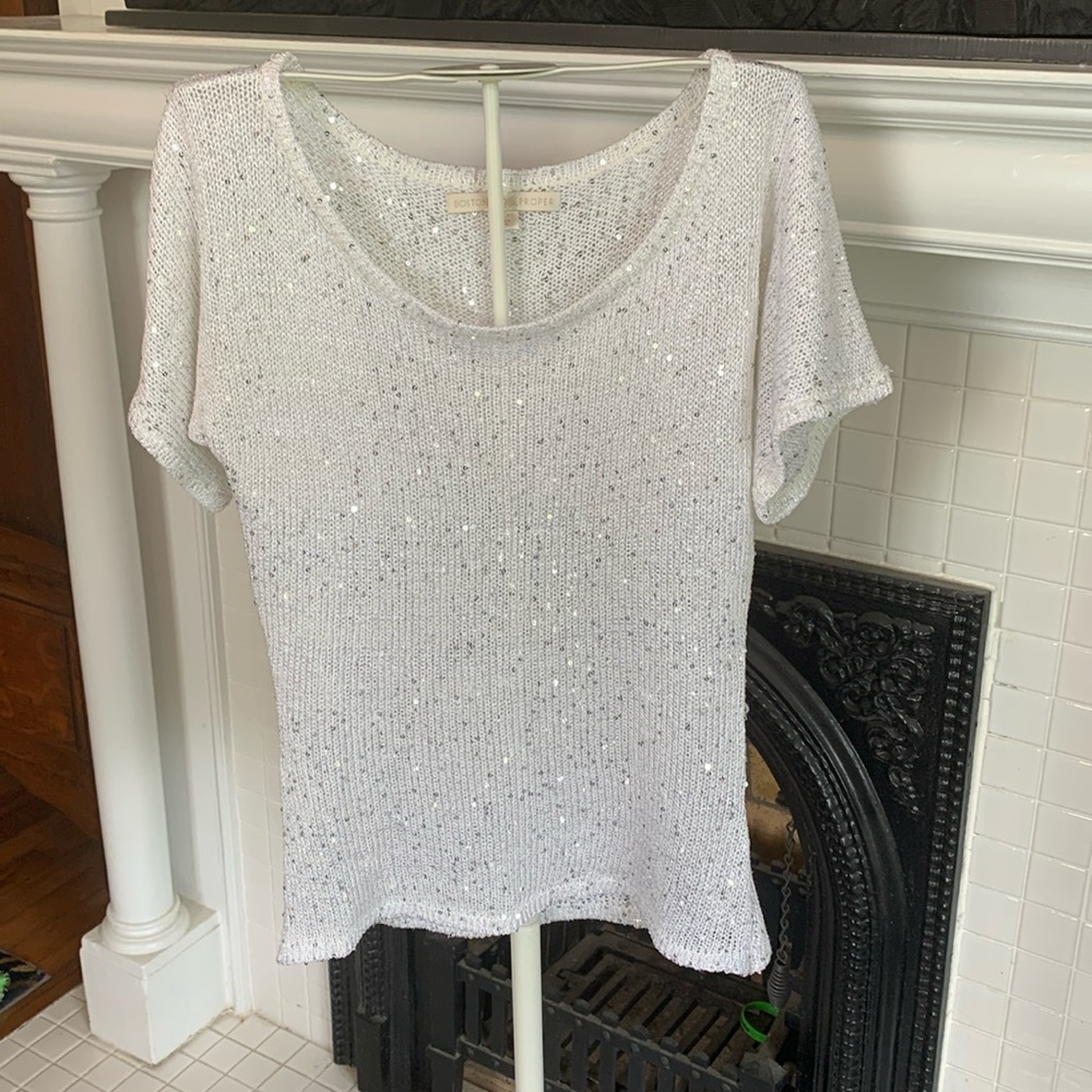 Boston Proper metallic embellished short sleeve sweater. Worn twice